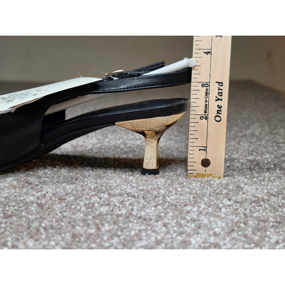 A New Day Samantha Black Slingback Pointed Toe Gold Kitten Heel Size 10 NEW - Picture 7 of 7